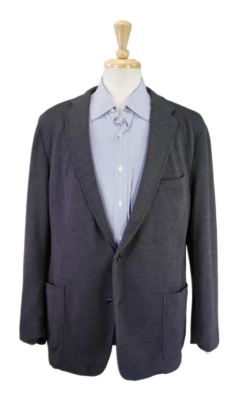 Hickey Freeman Current Gray Jersey Knit Wool Patch Pocket Blazer Jacket 46R